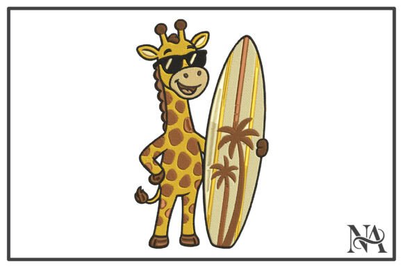 Cool Giraffe Surfboard Embroidery Design