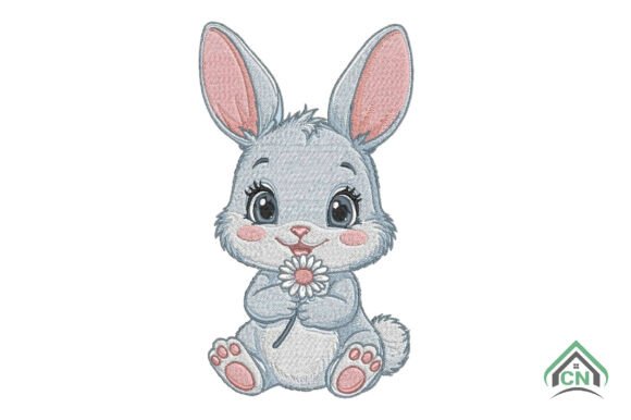 Cute Bunny with Flower Embroidery: A Sweet Addition for Etsy Sellers