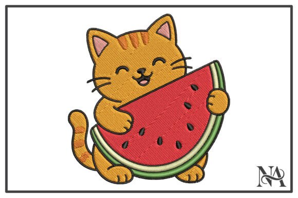 Kawaii Cat Watermelon Embroidery Design