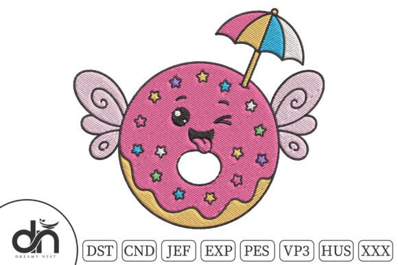 Kawaii Winged Donut Beach Embroidery