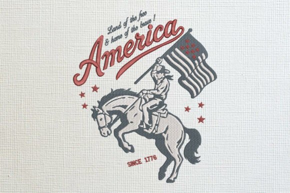 Patriotic Cowboy Embroidery Design