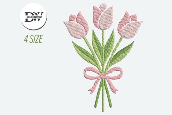 Pink Tulip Flower Embroidery Design
