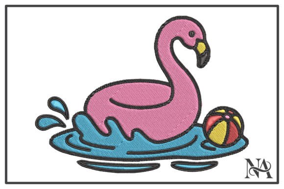 Summer Flamingo Pool Float Embroidery