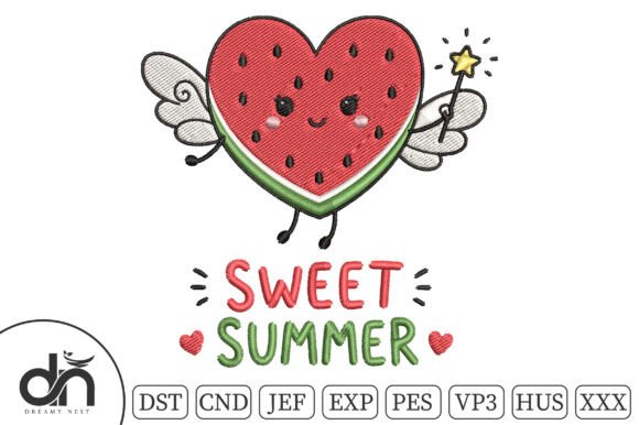 Sweet Summer Watermelon Heart Embroidery