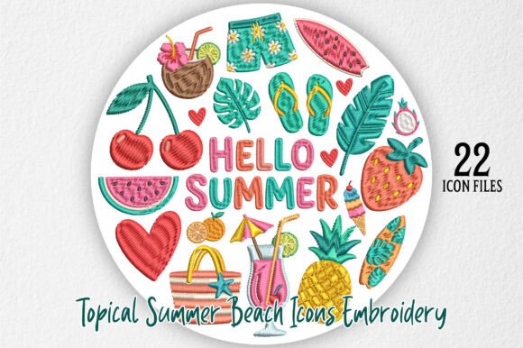 Topical Summer Beach Icons Embroidery